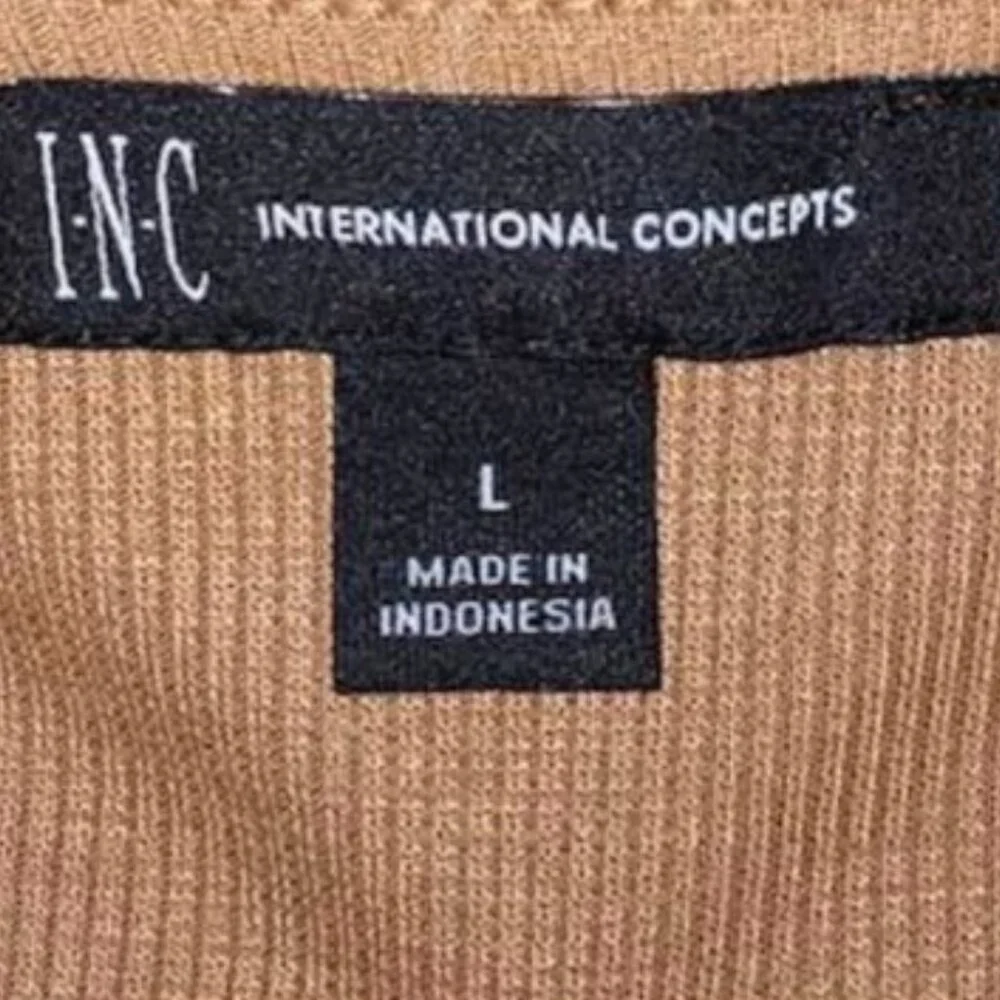 INC International Concepts Brown Ribbed Lined V-Neck Long Sleeve Top Large - Picture 4 of 7